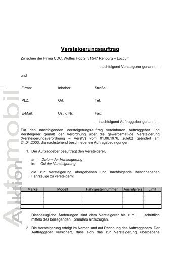 Versteigerungsauftrag - CDC AUKTIONEN GmbH