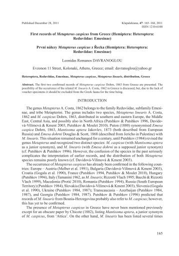 165 First records of Metapterus caspicus from Greece (Hemiptera ...