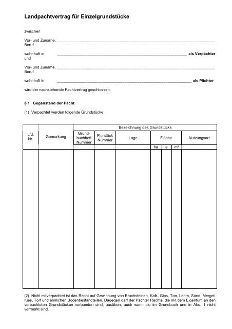 Vordruck Pachtvertrag Fur Landwirtschaftliche Grundstucke