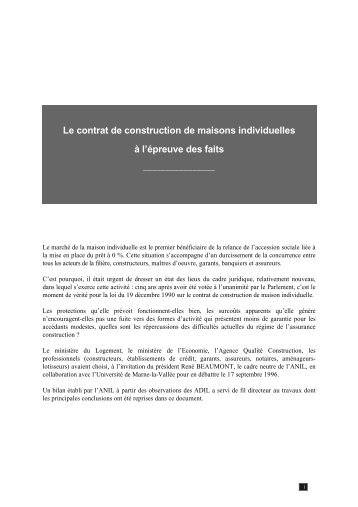 Le contrat de construction de maisons individuelles à l ... - Anil