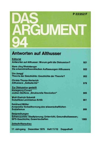 Antworten auf Althusser - Berliner Institut für kritische Theorie eV