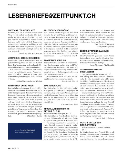 LESERBRIEFE@ZEITPUNKT.CH