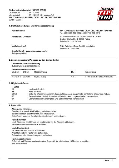 Sicherheitsdatenblatt (91/155 EWG)