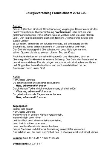 Liturgievorschlag Fronleichnam 2013 LJC - Dekanat Prutz