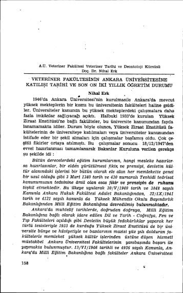 1946'da Ankara Üniversitesi'tlin kurulmasile Ankara'da mevcut ...