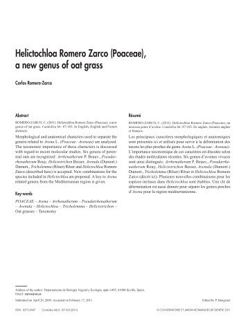 Helictochloa Romero Zarco (Poaceae), a new genus of oat grass