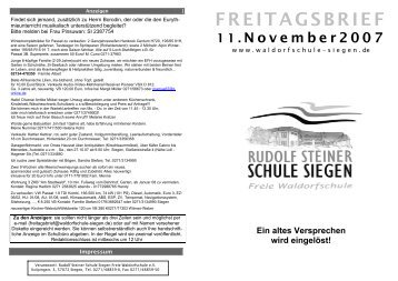 FREITAGSBRIEF - Rudolf-Steiner-Schule Siegen Freie Waldorfschule