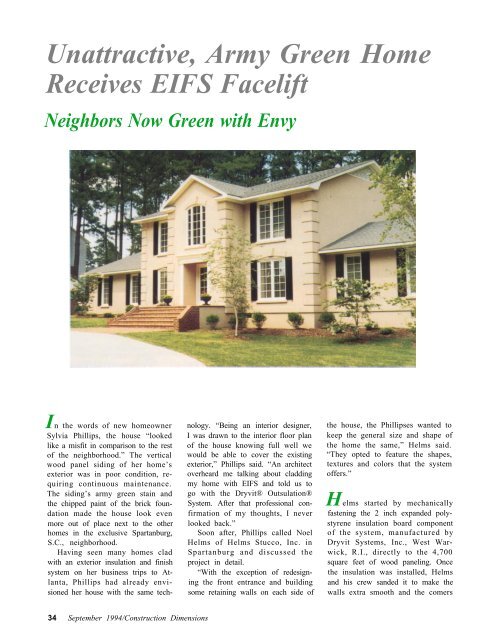 Unattractive, Army Green Home Receives EIFS Facelift - AWCI