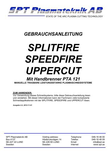 Bruksanv. SPLF-SPDF-UPPC-DE PTA 121 - SPT Plasmateknik AB