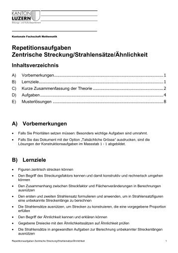 Repetitionsaufgaben Zentrische Streckung, Strahlensätze ...