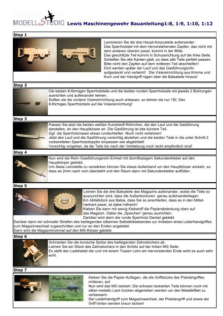 Lewis Maschinengewehr Bauanleitung1:8, 1:9, 1:10, 1:12