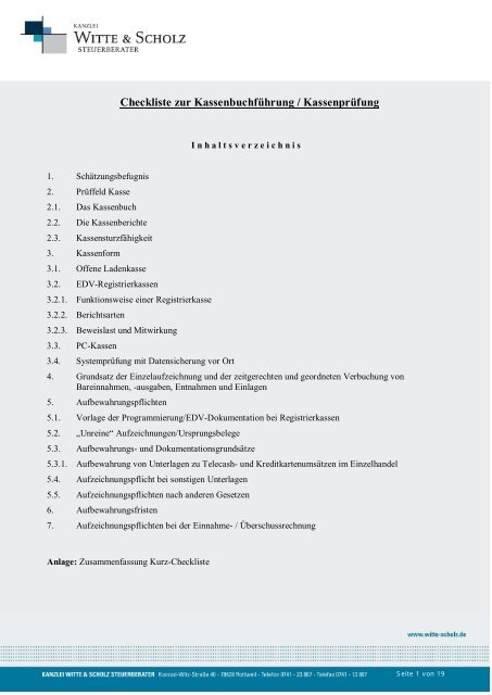 Checkliste zur Kassenbuchführung / Kassenprüfung