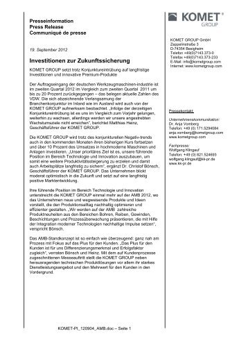 Investitionen zur Zukunftssicherung - Komet Group