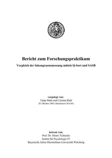 Hahn, T. & Rath, C. - Institut für Psychologie - Universität Würzburg