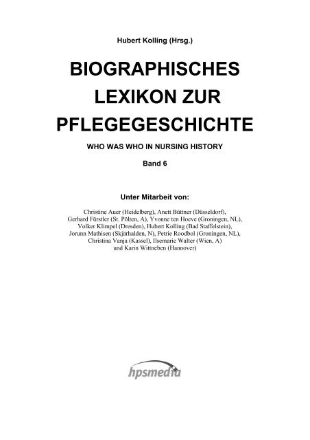 biographisches lexikon zur pflegegeschichte - Pflegewissenschaft