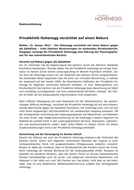 Medienmitteilung vom 13.01.2012 (pdf/97.76KB) - Privatklinik ...