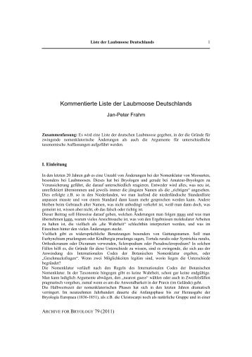 Kommentierte Liste der Laubmoose Deutschlands - Jan-Peter Frahm