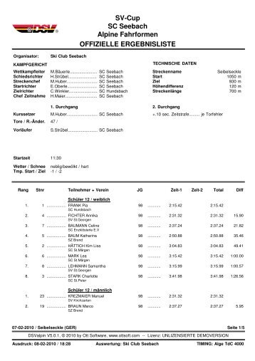 Ergebnisliste - Skiclub Seebach eV