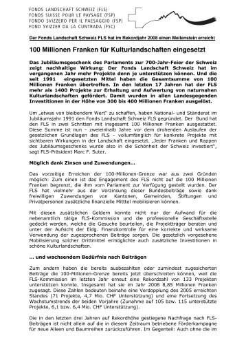 Medienmitteilung 19. Oktober 2007 - Fonds Landschaft Schweiz