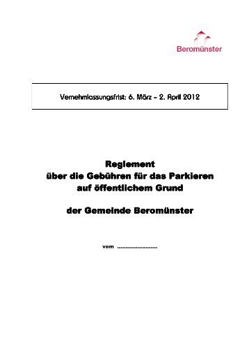 Reglement über Gebühren für Parkieren - Gemeinde Beromünster