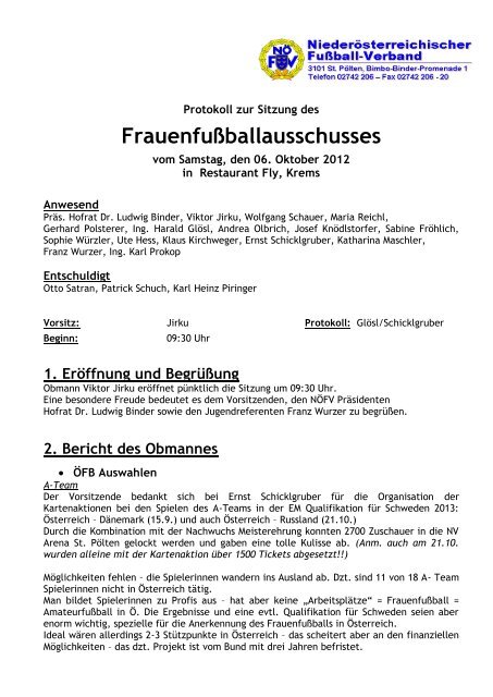 Frauenfußballausschusses - JHG Nordwest-Mitte