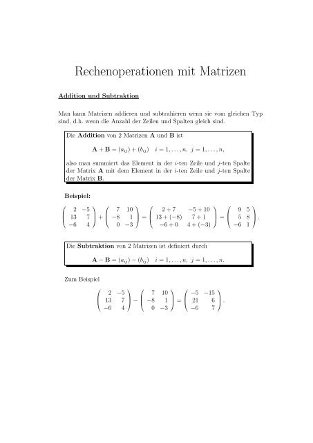 Rechenoperationen mit Matrizen - Mathe Online