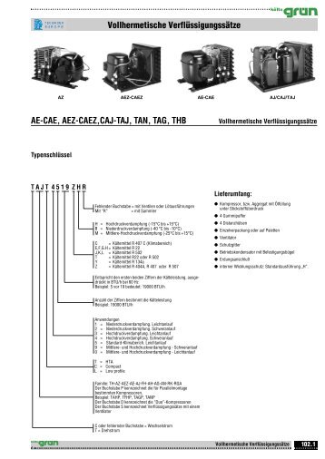 Vollhermetische Verflüssigungssätze AE-CAE, AEZ-CAEZ,CAJ-TAJ ...