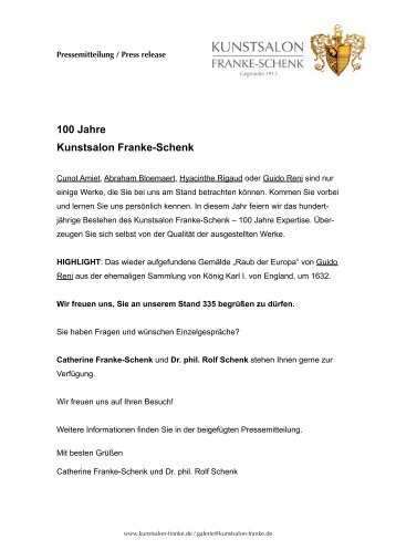 Pressemitteilung DE01 - Kunstsalon Franke-Schenk