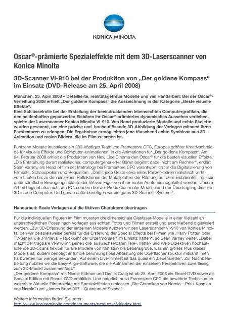 Oscar®-prämierte Spezialeffekte mit dem 3D ... - Konica Minolta