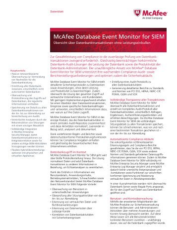 McAfee Database Event Monitor for SIEM