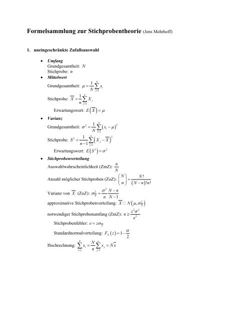 Formelsammlung zur Stichprobentheorie - Von-der-lippe.org
