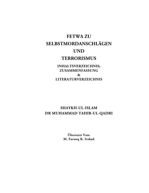 fetwa zu selbstmordanschlägen und terrorismus ... - Minhaj Books