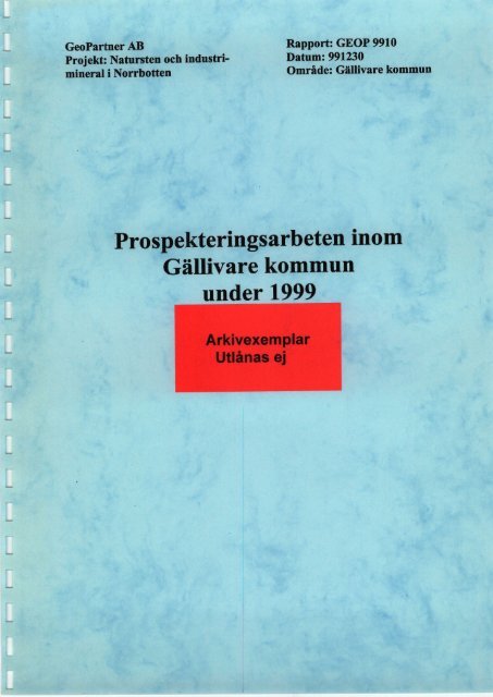 Prospekteringsarbeten inom Gällivare kommun under 1999