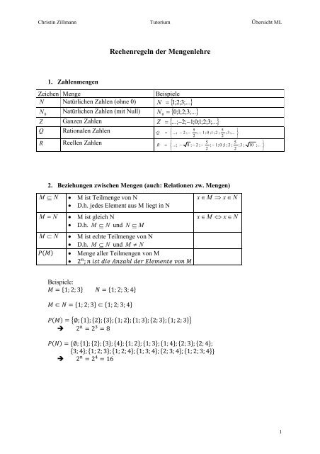 Rechenregeln Der Mengenlehre -