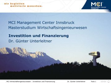 Investition und Finanzierung - Dr. Günter Unterleitner