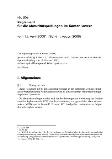 Reglement für die Maturitätsprüfungen im Kanton Luzern