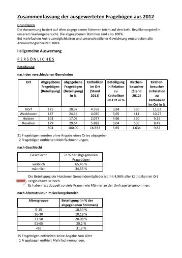 Auswertung Zusammenfassung - Seelsorgebereich im "Neusser ...