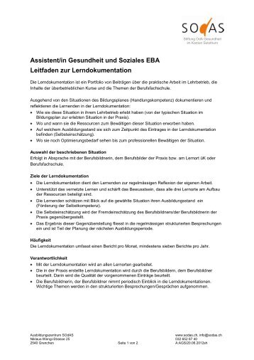 Leitfaden Lerndokumentation AGS EBA - Stiftung OdA Gesundheit