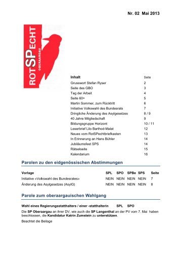 Nr. 02 Mai 2013 Parolen zu den eidgenössischen ... - SP Langenthal