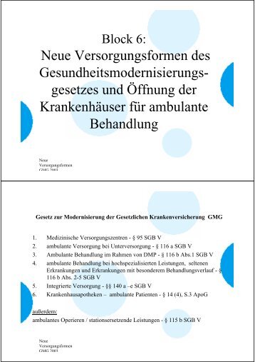 gesetzes und Öffnung der Krankenhäuser für ambulante Behandlung