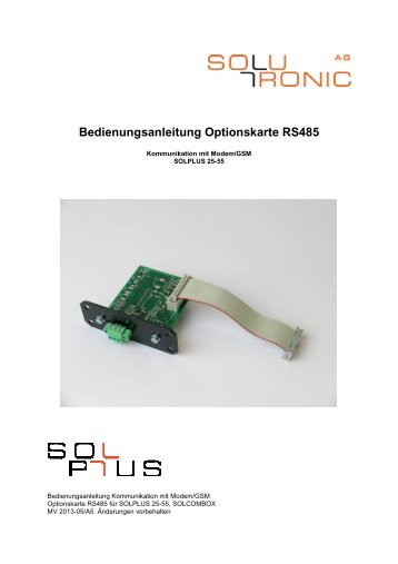 Anschluss der internen RS485 Optionskarte - Solutronic AG