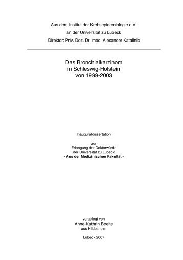 Das Bronchialkarzinom in Schleswig-Holstein von 1999-2003