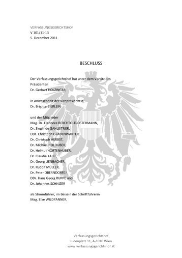 Beschluss (279 KB) - Der Österreichische Verfassungsgerichtshof