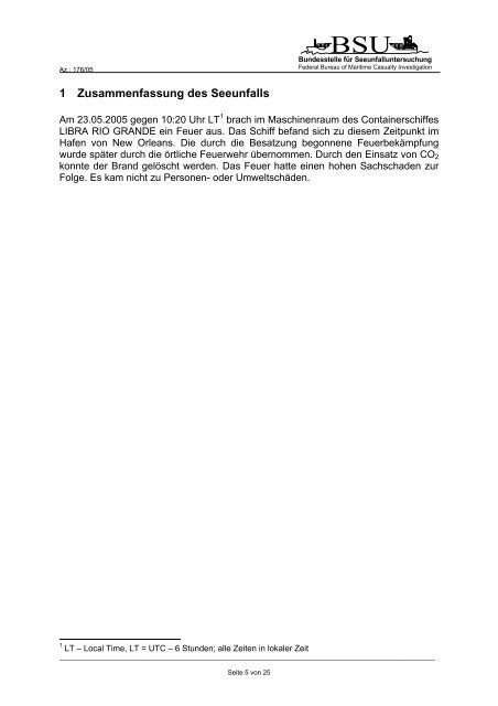 Unfallbericht 176/05 - Bundesstelle für Seeunfalluntersuchung