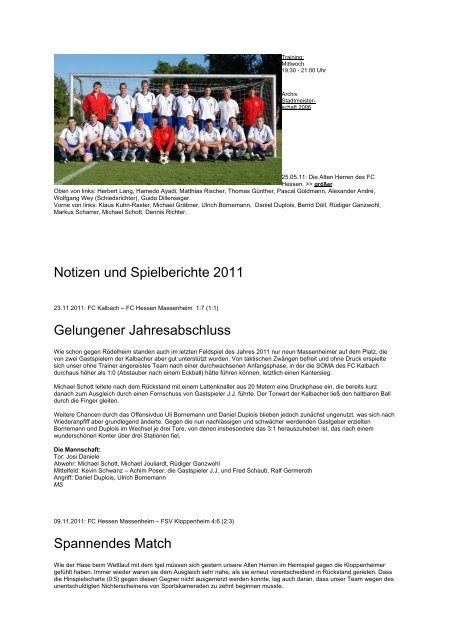 Notizen und Spielberichte 2011 Gelungener Jahresabschluss ...