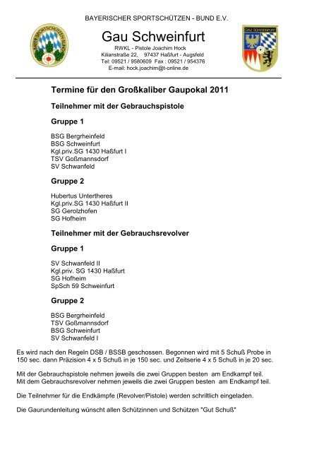 Termine 2011 - Sportschützen 1959 Schweinfurt eV