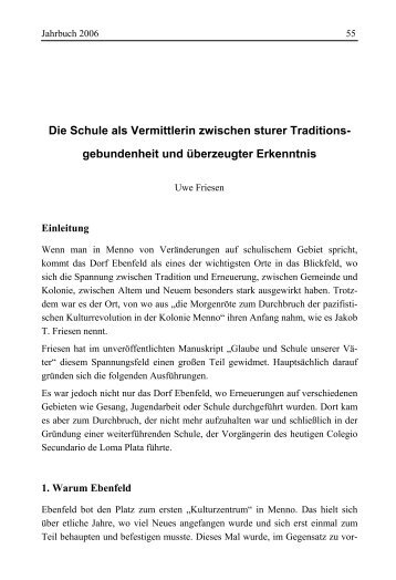 Die Schule als Vermittlerin zwischen sturer Traditionsgebundenheit ...