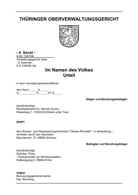 Benutzungsgebührenrecht - Thüringer Oberverwaltungsgericht