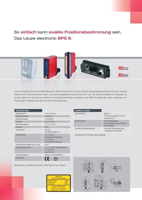 Barcode Positioniersysteme BPS 8, BPS 34/37 - Leuze electronic