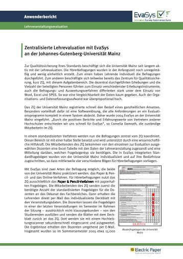 Zentralisierte Lehrevaluation mit EvaSys an der Johannes ...